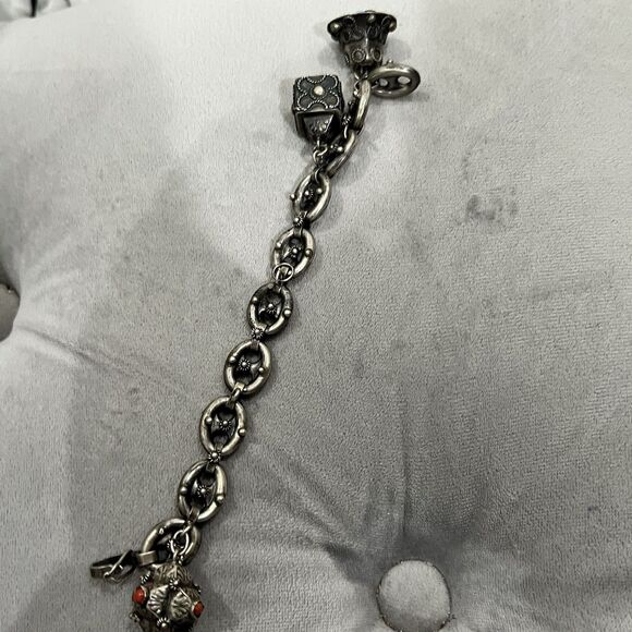Vintage Italian Etruscan Revival 800 Sterling Silver  Charm Bracelet 7.5” Long - Picture 8 of 8